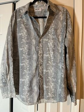 Parts mens Gray Paisley Button-Up Shirt size Large